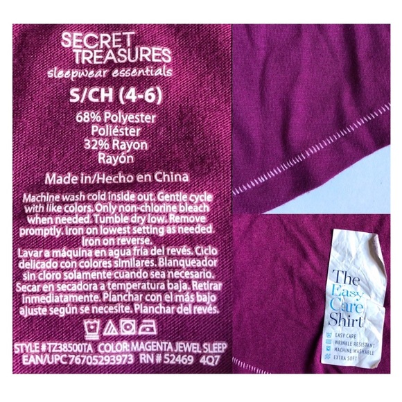 NEW LET ME SLEEP ZZZ Sleepwear Tee Shirt Short Sleeve Magenta Small Women’s NWOT - Picture 5 of 16